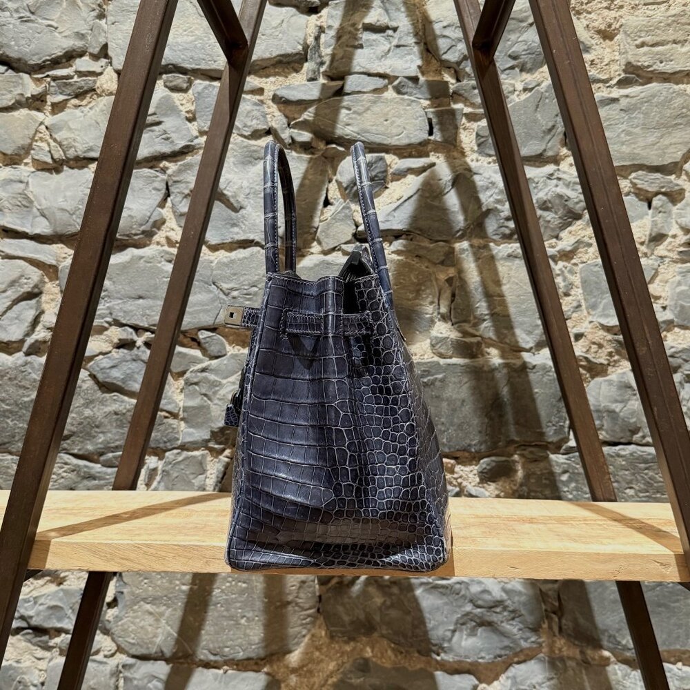 Hermès 2010 Brighton Blue Shiny Porosus Crocodile Birkin 35 Bag - Picture 7 of 16
